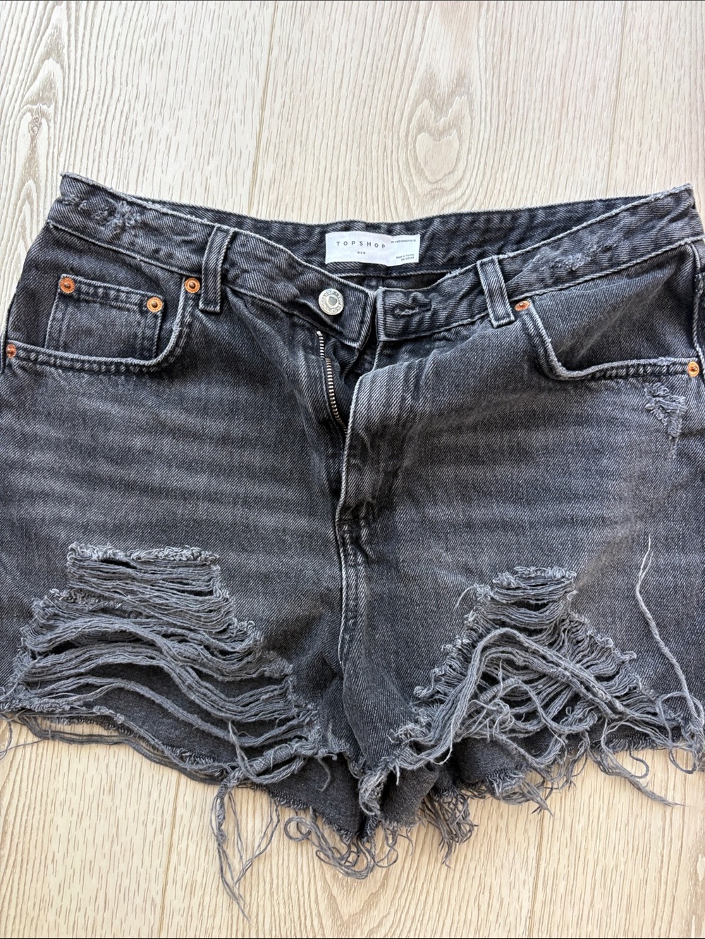Topshop Black Distressed Frayed Denim Shorts